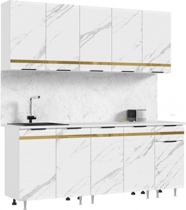 Кухня МДФ Милена 2000 (Белый, Мрамор белый софт/Мрамор блэк софт, Антарес)