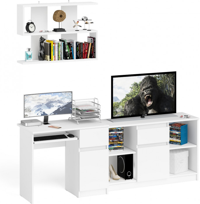 Мори компьютерный стол МС-1 правый + Тумба МТВ1204.1 + Полка 900, белый