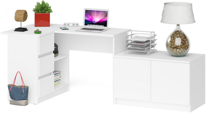 Мори компьютерный стол МС-16 левый + Тумба МА900.1, белый