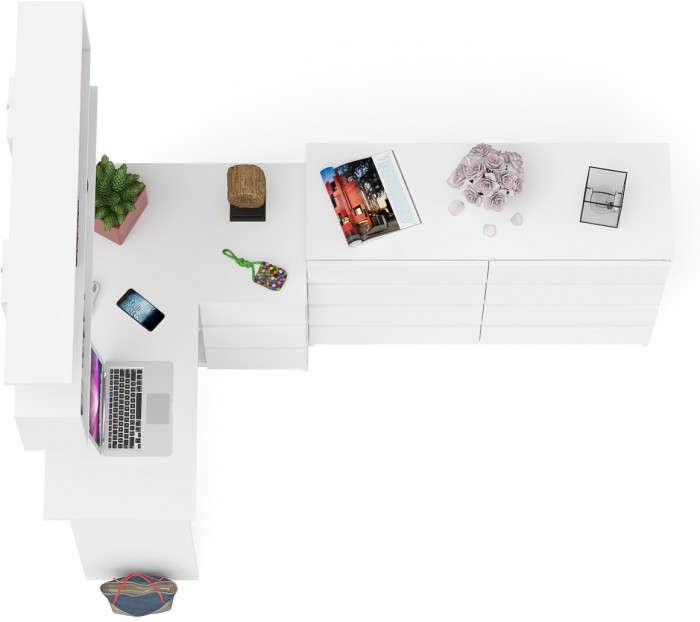 Мори компьютерный стол МС-16 правый + Комод МК1200.8 + Полка 1200, белый