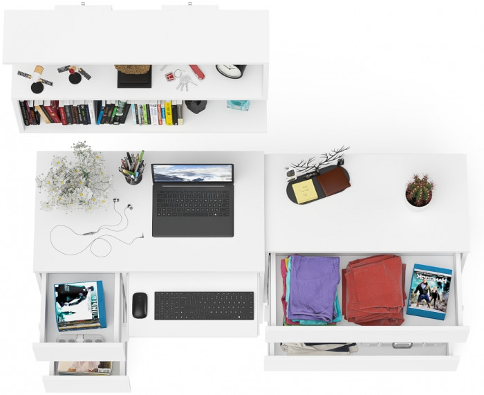 Мори компьютерный стол МС-6 левый + Комод МК800.1 + Полка 900, белый