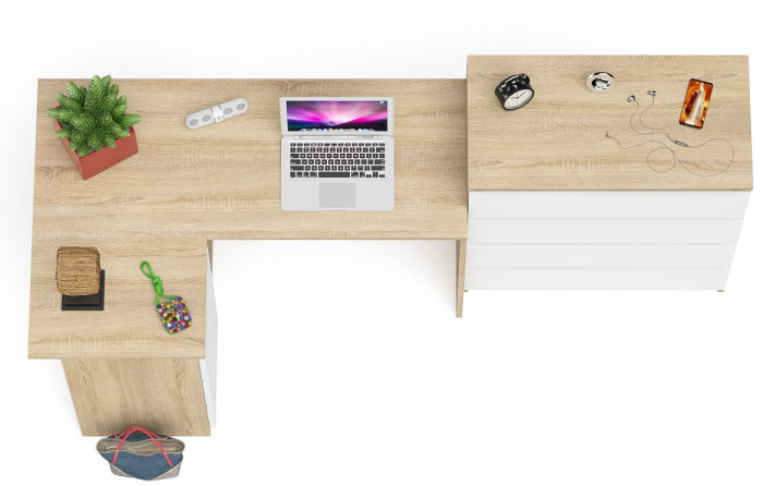 Мори Стол компьютерный МС-16 левый + Комод МК800.4, цвет дуб сонома/белый, ШхГхВ 204,8х84,9х94 см., выдвижные ящики слев, НЕ универсальная сборкаа