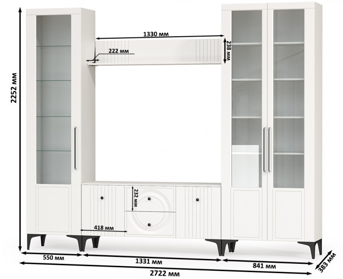 Валенсия Гостиная № 060, ЛДСП белый шагрень/МДФ белый шагрень