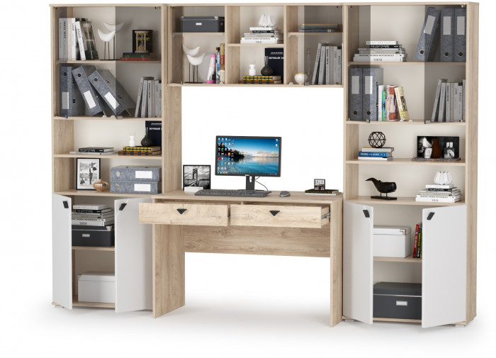 КР100 Бостон № 28, цвет дуб эндгрейн элегантный/фасады МДФ милк рикамо софт, 13.156+12.69+10.51+13.156, ШхГхВ 268,8х57,2х194,4 см.