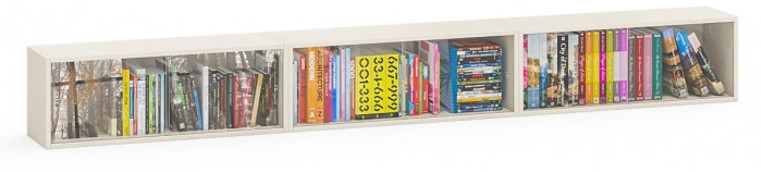 Три полки книжных С-МД-КН01, цвет дуб, ШхГхВ размер каждой полки в отдельности: 83х25х30 см., стеклянные дверцы