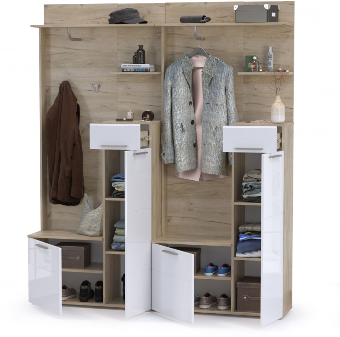 Лайн Прихожая № 02, цвет дуб крафт серый/фасады МДФ белый глянец, ШхГхВ 179,6х35,1х210 см., НЕ универсальная сборка