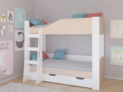 Кровать двухъярусная АСТРА 2  Белый/Дуб Молочный с ящиком