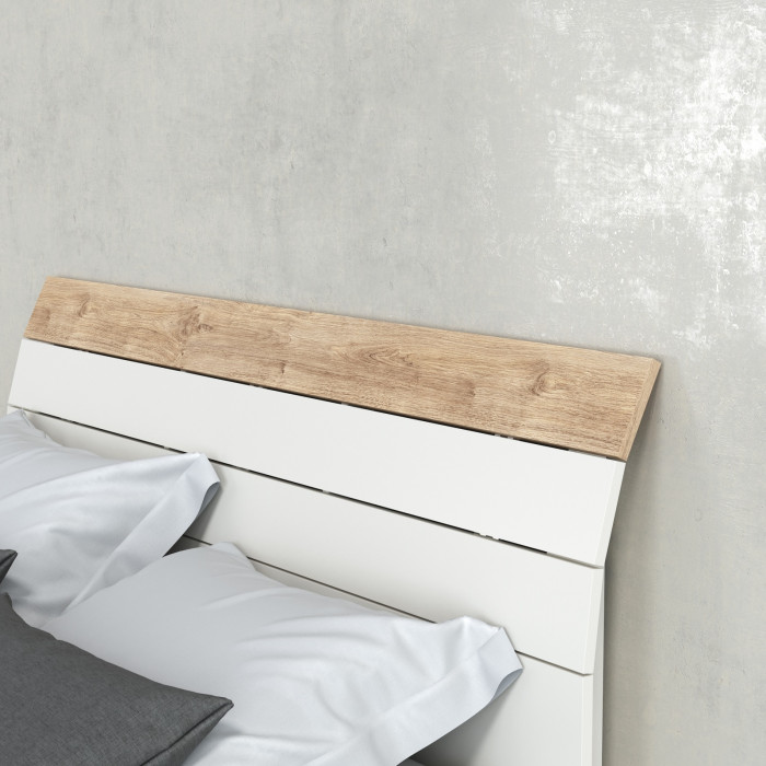 Муссон Кровать 11.41 + ортопед + Тумба 16.03 + Комод 13.97 + Зеркало СВК, цвет белый/дуб эндгрейн элегантный, сп. м. 1600х2000 мм., б/м