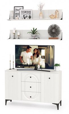 Валенсия Гостиная № 089, ЛДСП белый шагрень/МДФ белый шагрень