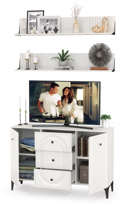 Валенсия Гостиная № 089, ЛДСП белый шагрень/МДФ белый шагрень