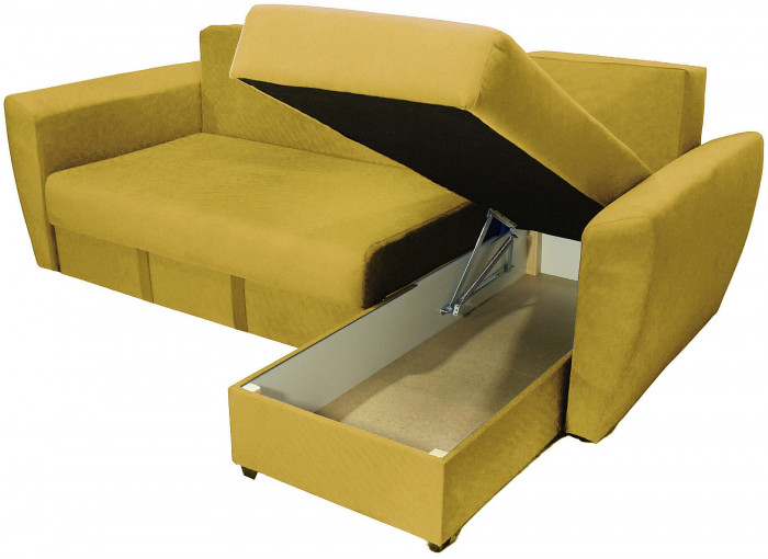 Диван-кровать угловой Амстердам Люкс, 150х200, еврокнижка, независимый пружинный блок, велюр, желтый