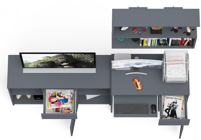 Мори компьютерный стол МС-1 правый + Тумба МТВ1204.1 + Полка 900, графит