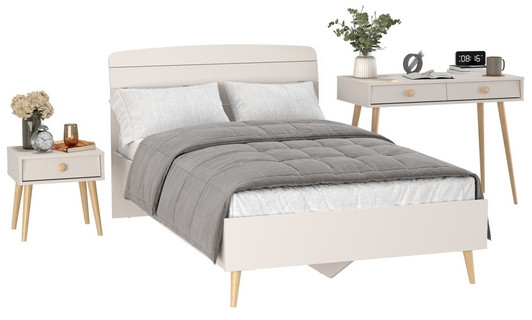 Афина Спальня Кровать 1200 + Стол + Тумба, цвет кашемир серый, ШхГхВ 123,6х210,2х95,7 + 100х45х76 + 45х37х45 см., 1200х2000 мм., б/м, осн. есть