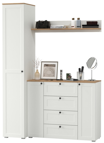 Остин Прихожая 63, цвет белый шагрень/дуб крафт золотой, ШхГхВ 160х54,3х229,6 см., универсальная сборка