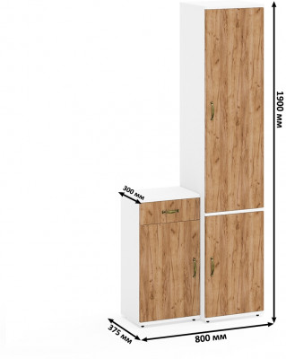 Лидер-8 Пенал МД 22Б + Тумба МД 3.15, цвет белый шагрень/крафт золото, ШхГхВ 80х37,5х190 см., универсальная сборка
