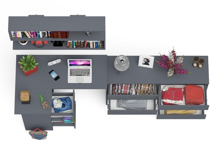 Мори компьютерный стол МС-16 левый + Комод МК1380.6 + Полка 1200, графит