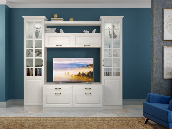 Ливерпуль Шкаф-витрина, цвет ясень ваниль/белый, ШхГхВ 50х41,4х220,3 см., идёт подсветка - спот врезной, универс. сб., подходит карниз 500 #1650022