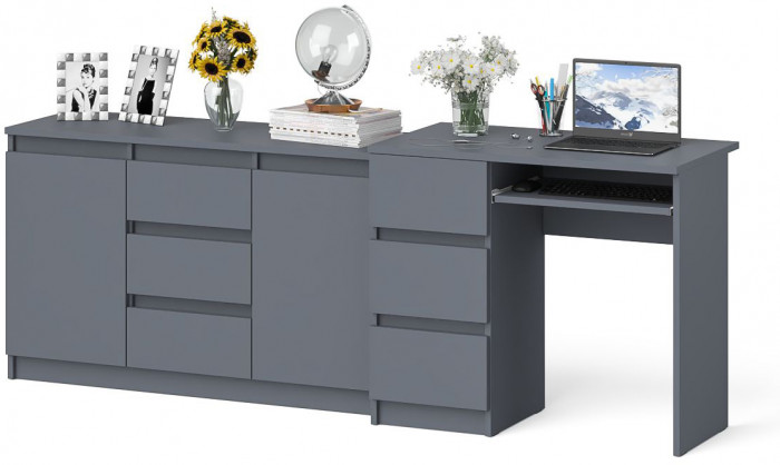 Мори компьютерный стол МС-6 левый + Комод МК1200.3, графит