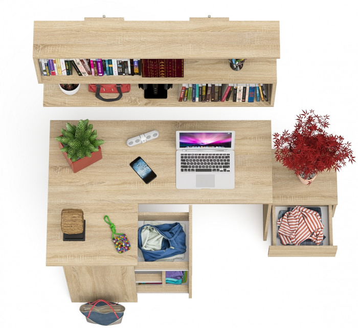 Мори Стол компьютерный МС-16 левый + Тумба ТМП400.1 + Полка 1200, цвет дуб сонома, ШхГхВ 164,8х84,9х209,6 см., НЕ универсальная сборка