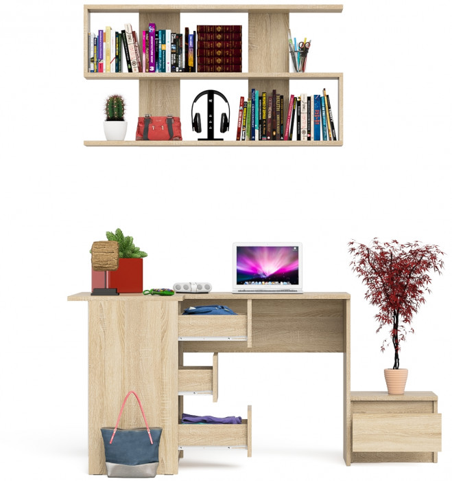 Мори Стол компьютерный МС-16 левый + Тумба ТМП400.1 + Полка 1200, цвет дуб сонома, ШхГхВ 164,8х84,9х209,6 см., НЕ универсальная сборка