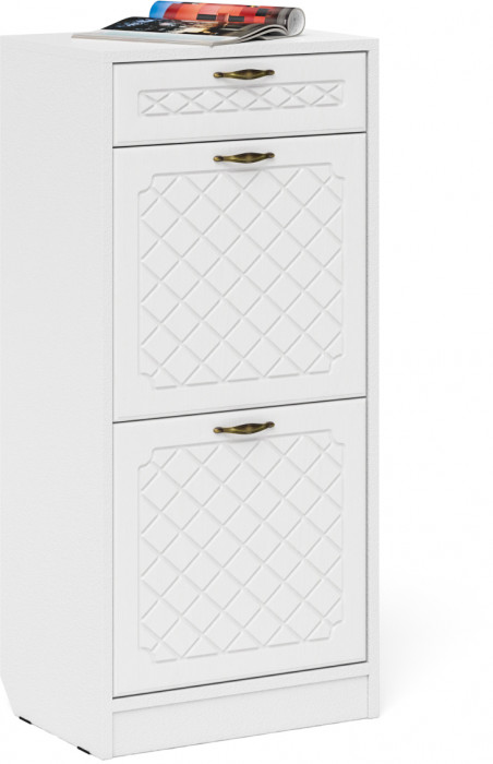 Прихожая П-6 Компоновка № 28, цвет белая шагрень/фасады МДФ белое дерево фрезеровка ромб, ШхГхВ 140х50х210 см., универсальная сборка