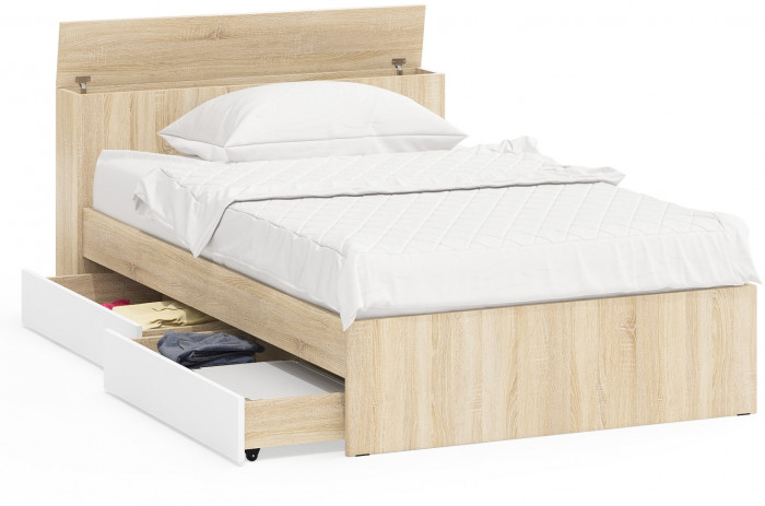 Ксения Кровать с ящиками 1200, дуб сонома/белый