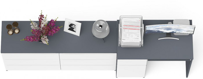 Мори компьютерный стол МС-1 левый + Комод МК1380.6, графит/белый