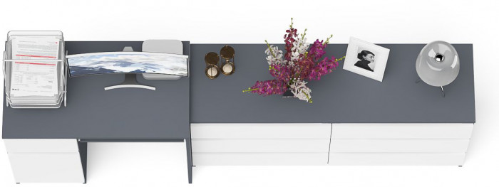 Мори компьютерный стол МС-1 левый + Комод МК1380.6, графит/белый