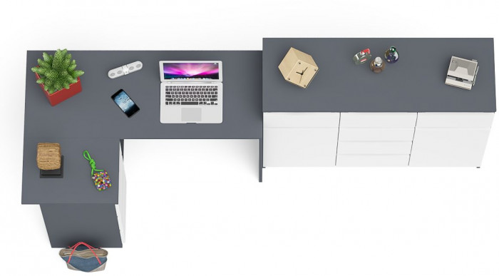 Мори компьютерный стол МС-16 левый + Комод МК1200.4, графит/белый