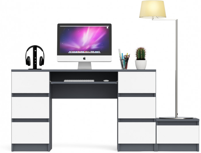 Мори компьютерный стол МС-2 + Тумба ТМП400.1, графит/белый