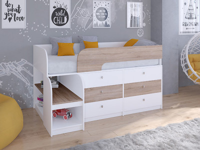 Кровать чердак Астра 9 V3 Белый/Сонома