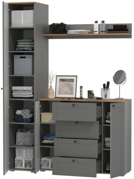 Остин Прихожая 63, цвет серый графит/дуб крафт золотой, ШхГхВ 160х54,3х229,6 см., универсальная сборка