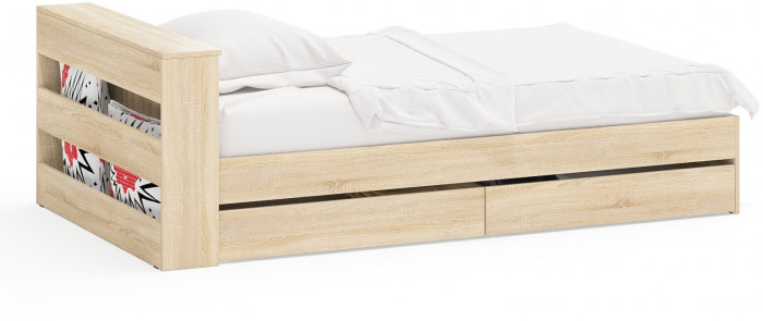 Ксения Кровать с ящиками 1200, дуб сонома