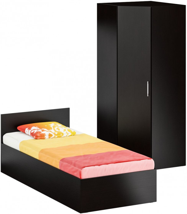 Кровать 0900 + Шкаф угловой Стандарт, цвет венге, ШхГхВ 93,5х203,5х70 + 81,2х81,2х200см., сп.м. 900х2000 мм., без матраса, основание есть