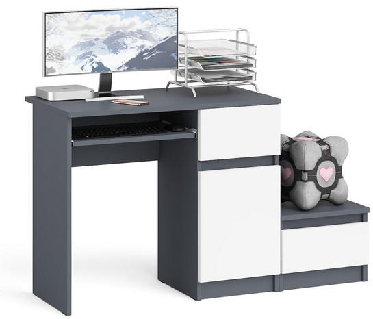 Мори компьютерный стол МС-1 правый + Тумба ТМП400.1, графит/белый
