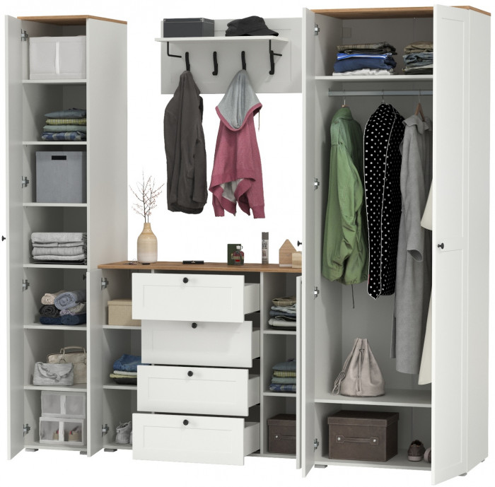 Остин Прихожая 39, белый шагрень/дуб крафт золотой