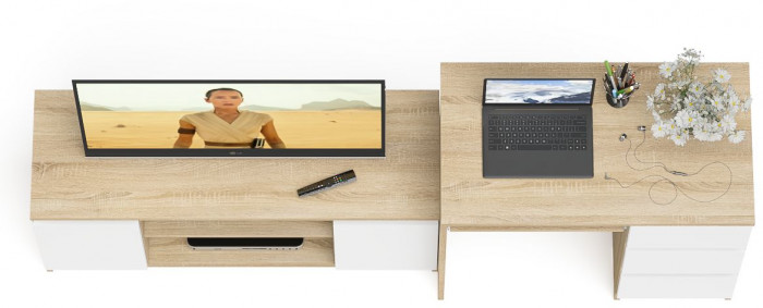 Мори Стол компьютерный МС-6 правый + Тумба МТВ1200.1, цвет дуб сонома/белый, ШхГхВ 210,4х50х76,6 см., выдвижные ящики справа, НЕ универсальная сборка