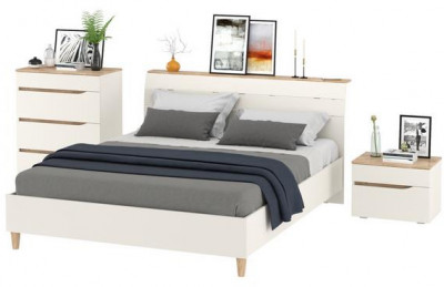 Муссон Кровать 11.41 + ортопед + Тумба 16.03 + Комод 13.97, цвет белый/дуб эндгрейн элегантный, сп. м. 1600х2000 мм., б/м