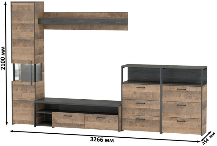 Трувор Гостиная 101, дуб гранж песочный/интра