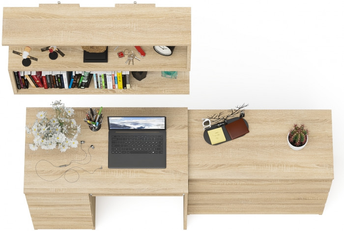 Мори компьютерный стол МС-6 левый + Комод МК800.1 + Полка 900, дуб сонома