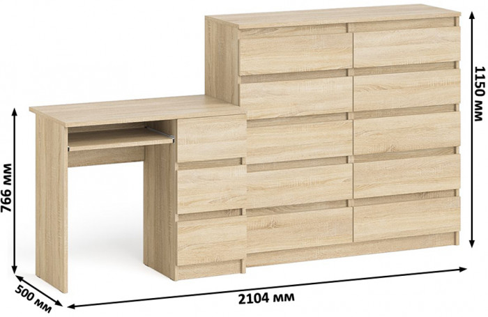 Мори компьютерный стол МС-6 правый + Комод МК1200.10, дуб сонома