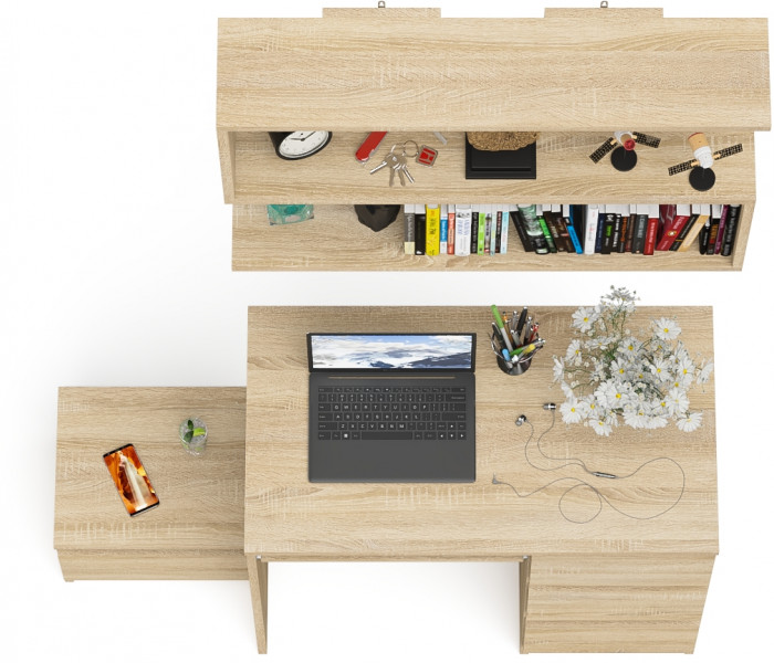 Мори компьютерный стол МС-6 правый + Тумба ТМП400.1 + Полка 900, дуб сонома