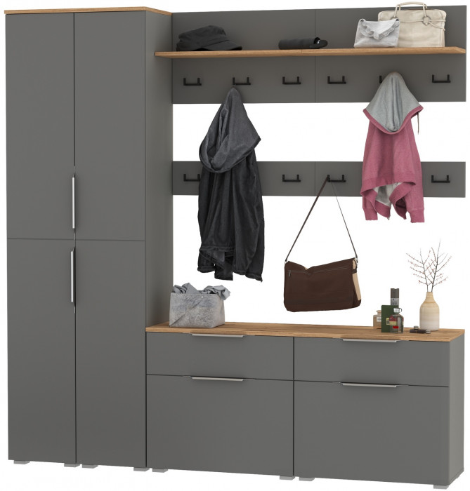 Октава Прихожая 35, серый графит/дуб крафт золотой/фасады МДФ серый графит