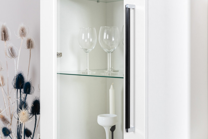 Валенсия Гостиная № 105, цвет ЛДСП белый шагрень/МДФ белый шагрень, ШхГхВ 327,3х38,4х225,2 см., ниша для ТВ 133х38х100 см., универсальная сборка