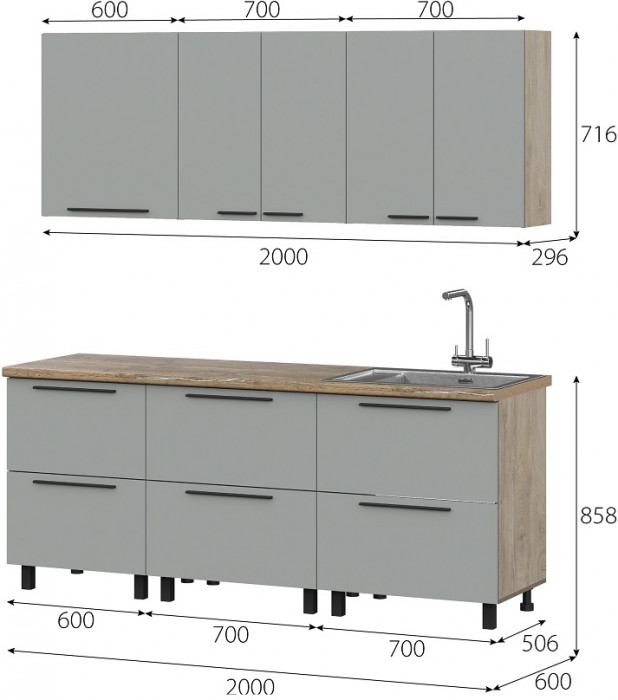 Кухня Этна 2.0 м. Комплект 3, софт грей