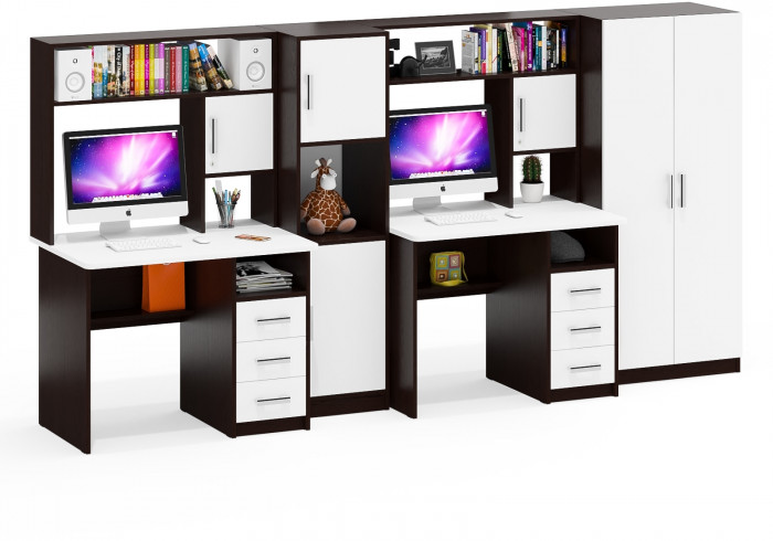 С-МД-СК9 Компоновка № 07, цвет венге/белый шагрень, ШхГхВ 317х70х160 см., НЕ универсальная сборка