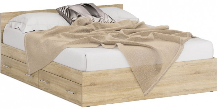 Стандарт Кровать с ящиками 1600, цвет дуб сонома, ШхГхВ 163,5х203,5х70 см., сп.м. 1600х2000 мм., без матраса, основание есть