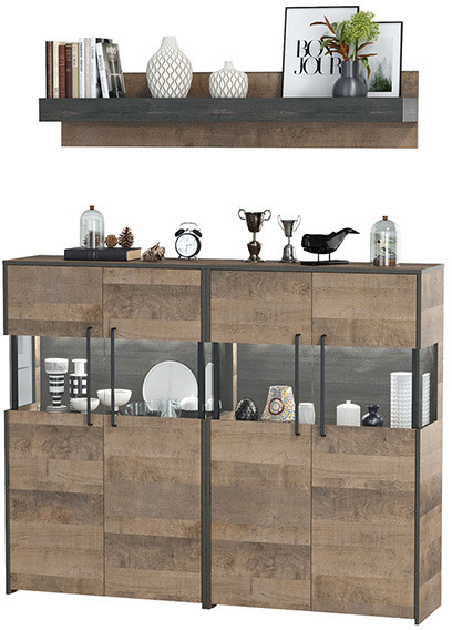 Трувор Гостиная 002, цвет дуб гранж песочный/интра, ШхГхВ 171,6х37х195 см., есть светодиодная подсветка