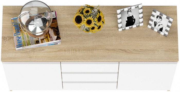 Мори Комод МК1200.3, цвет дуб сонома/белый, ШхГхВ 120,4х41х73 см.