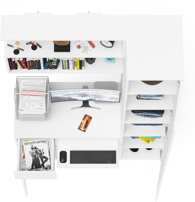 Мори Стол компьютерный МС-1 левый + Пенал МШ400.1 + Полка 900, цвет белый, ШхГхВ 130,4х50,4х209,6 см., НЕ универсальная сборка